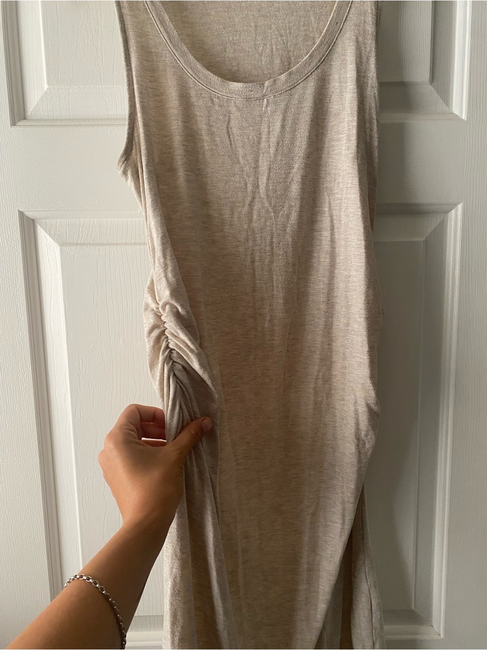 Pinkblush Maternity Sleeveless fitted Midi Dress in Beige - Picture 3 of 4